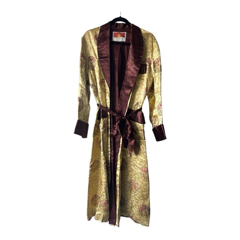 Vintage 1960s Gold Satin Chinoiserie Robe